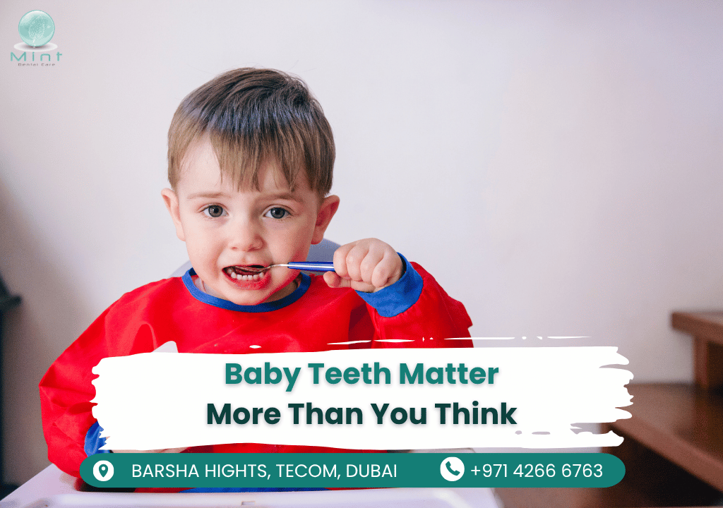 A smiling child with healthy baby teeth, highlighting the importance of early dental care for proper chewing, speech, and confidence.